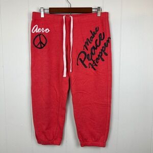 Aeropostale Y2K Red Cropped Sweatpants Make Peace‎ Happen Women's M